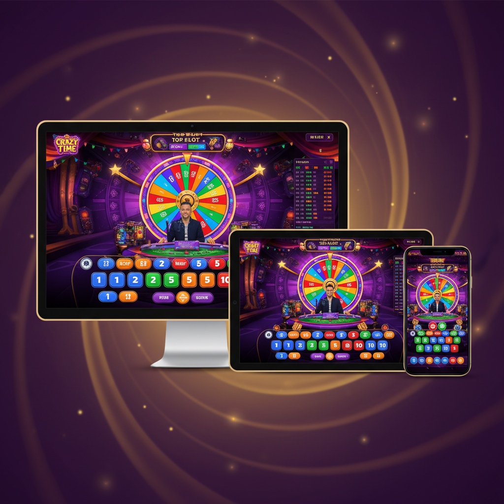 Crazy Time su diversi dispositivi: desktop, tablet e smartphone con interfaccia HTML5