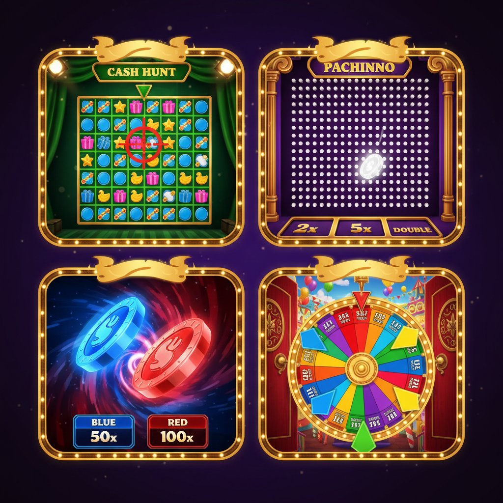 I quattro bonus game di Crazy Time: Cash Hunt, Pachinko, Coin Flip e Crazy Time Bonus